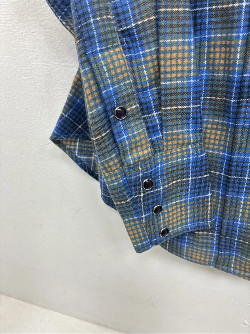 New Women’s Panhandle Slim Blue Plaid Long Sleeve Pearl Snap Size 30 KK-91