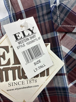 New Men’s ELY Cattleman Red White Plaid Short Sleeve Pearl Snap Large Tall X-66