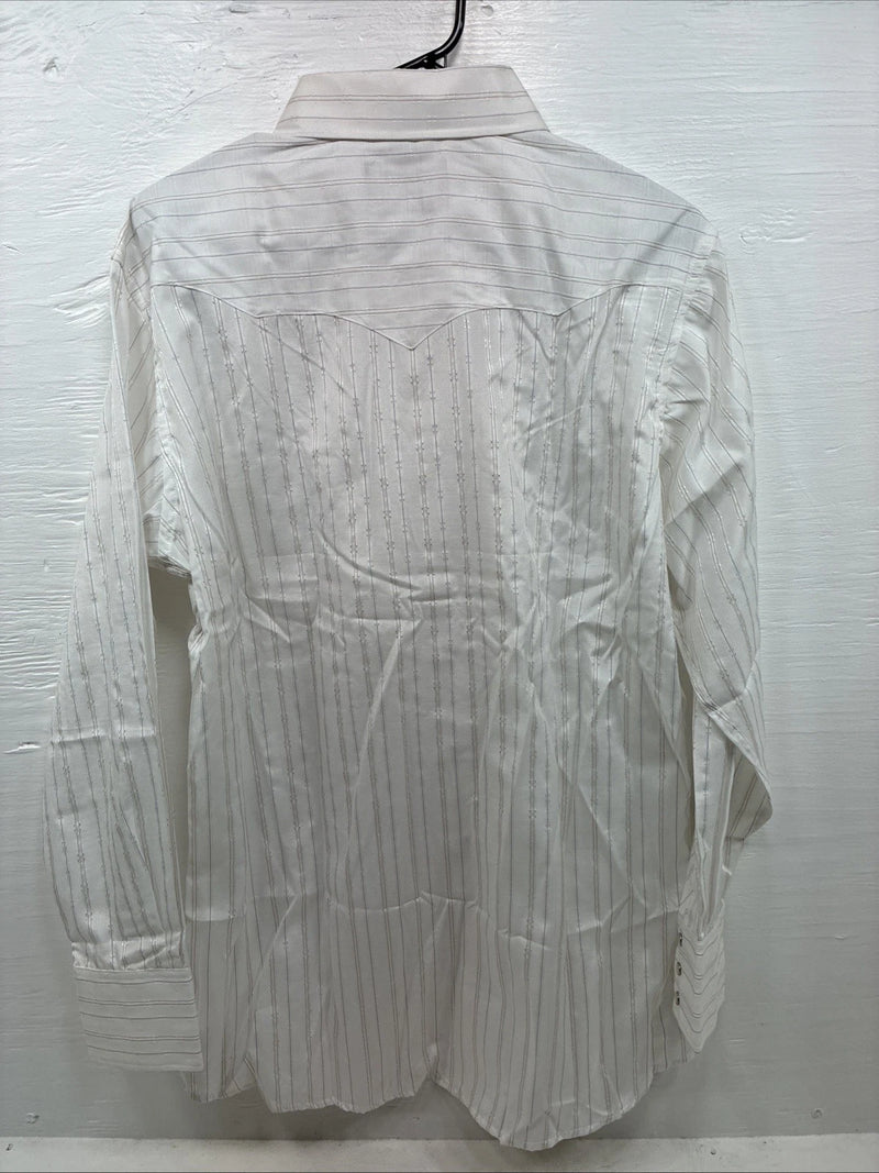 New Men’s White Horse White Stripe Long Sleeve Pearl Snap Large AA-77