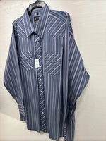 New Men’s White Horse Dark Blue Stripe Long Sleeve Pearl Snap 2XL H-46
