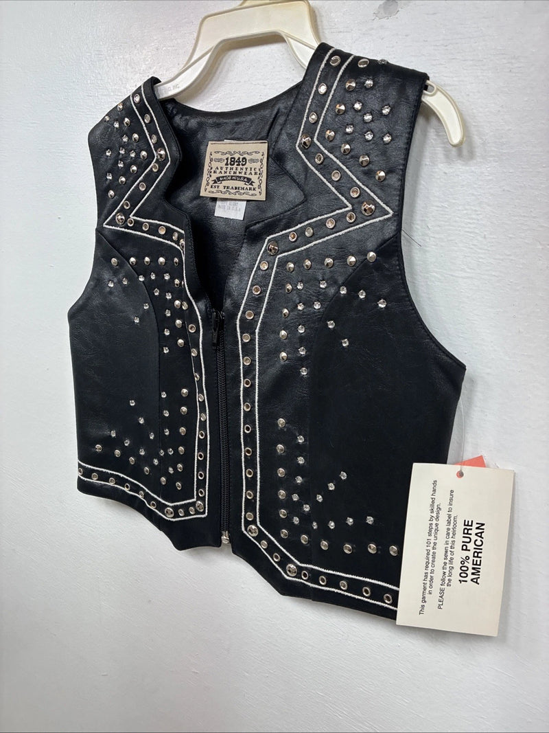 New Women’s 1848 RanchWear Black Rhinestone Sleeveless Vest Zip Up XS YY-38