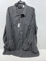 New Men’s White Horse Black White Checkered Long Sleeve Pearl Snap 3XL E-59