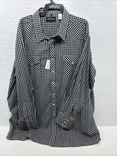 New Men’s White Horse Black White Checkered Long Sleeve Pearl Snap 3XL E-59