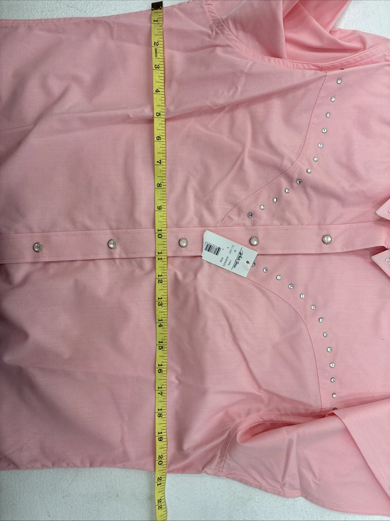 New Women’s White Horse Pink Gem Long Sleeve Pearl Snap Small LL-61