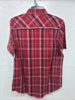 New Men’s ELY 1878 Red Black Plaid Short Sleeve Pearl Snap Large V-112