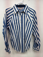 New Women’s H Bar C Blue Stripe Long Sleeve Pearl Snap Size 36 LL-57