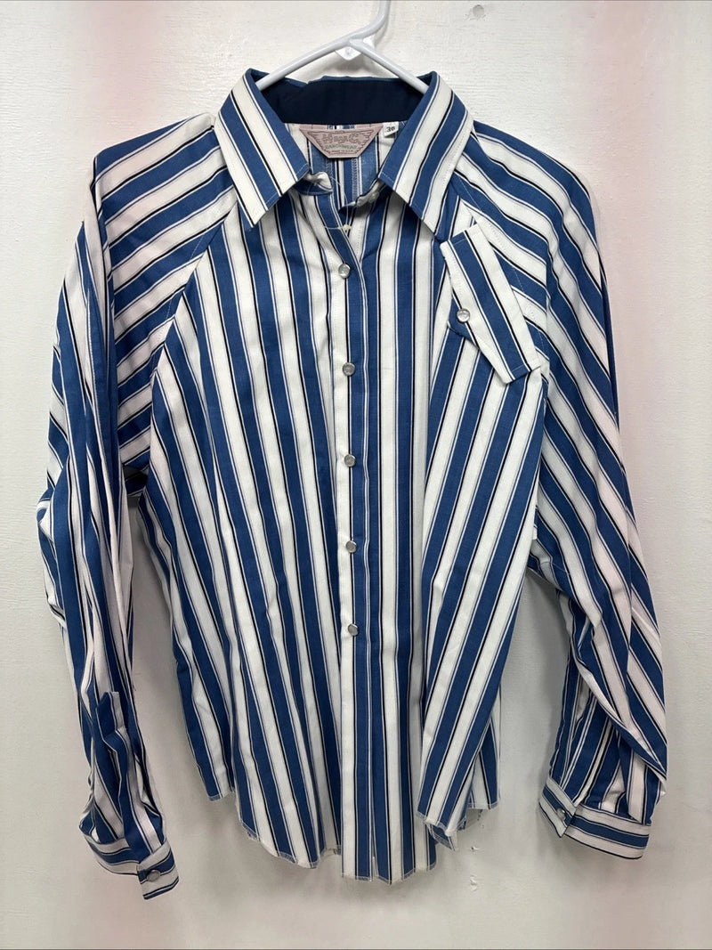 New Women’s H Bar C Blue Stripe Long Sleeve Pearl Snap Size 36 LL-57