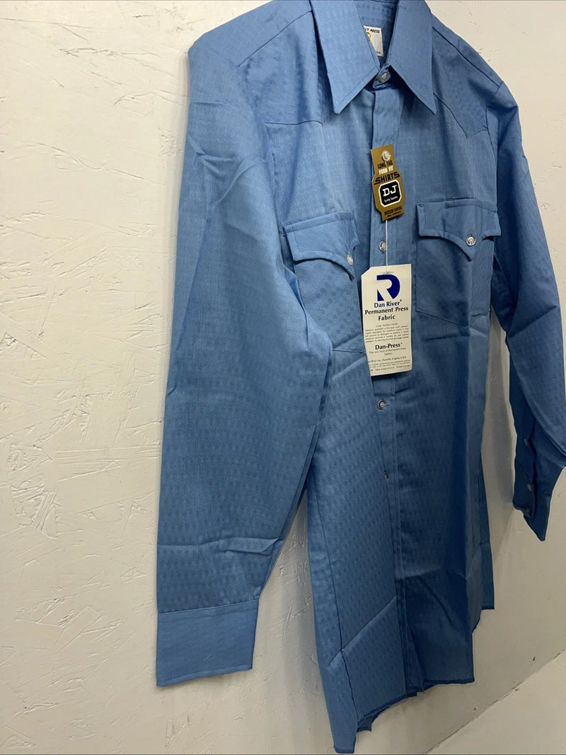 New Men’s Blue Permanent Press Button Up Long Sleeve Shirt. 14.5x32 S Long P-67