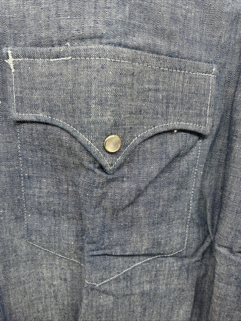 New Men’s Champion Western Jean Design Blue Long Sleeve Pearl Snap Medium M-29