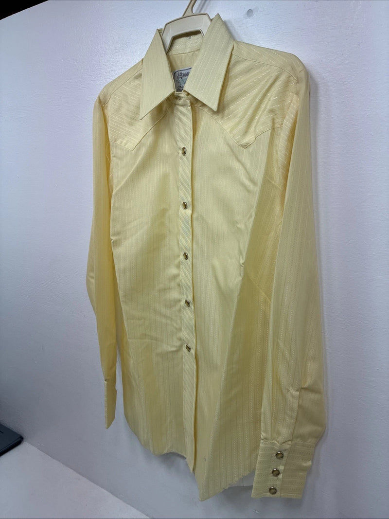 New Girls H Bar C Yellow Stripe Long Sleeve Pearl Snap Size 30 DD-125