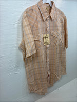 New Men’s ELY Cattleman Orange Plaid Long Sleeve Pearl Snap Large AA-113