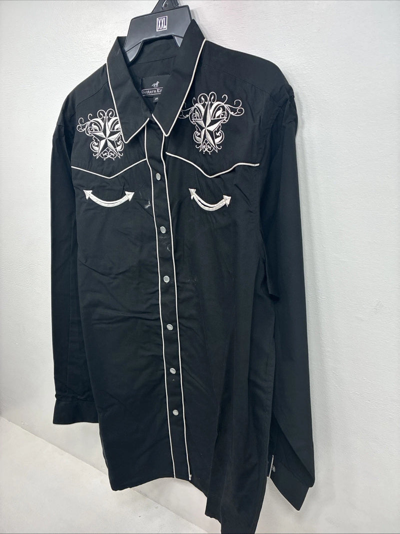 New Women’s Western Express Black Design Long Sleeve Pearl Snap 2XL GG-15