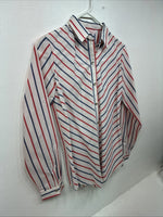 Me Siemens H Bar C Red Blue Stripe Long Sleeve Pearl Snap Size 34 LL-46
