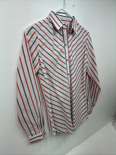 Me Siemens H Bar C Red Blue Stripe Long Sleeve Pearl Snap Size 34 LL-46
