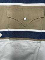 New Mens White Blue ELY Cattleman Long Sleeve Pearl Snap Shirt. XL S-30