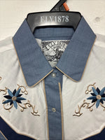 New Women’s ELY 1878 Blue Deigned Long Sleeve Pearl Snap Medium II-68