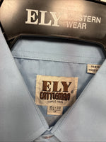 New Men’s ELY Cattleman Blue Simple Long Sleeve Pearl Snap Medium J-87