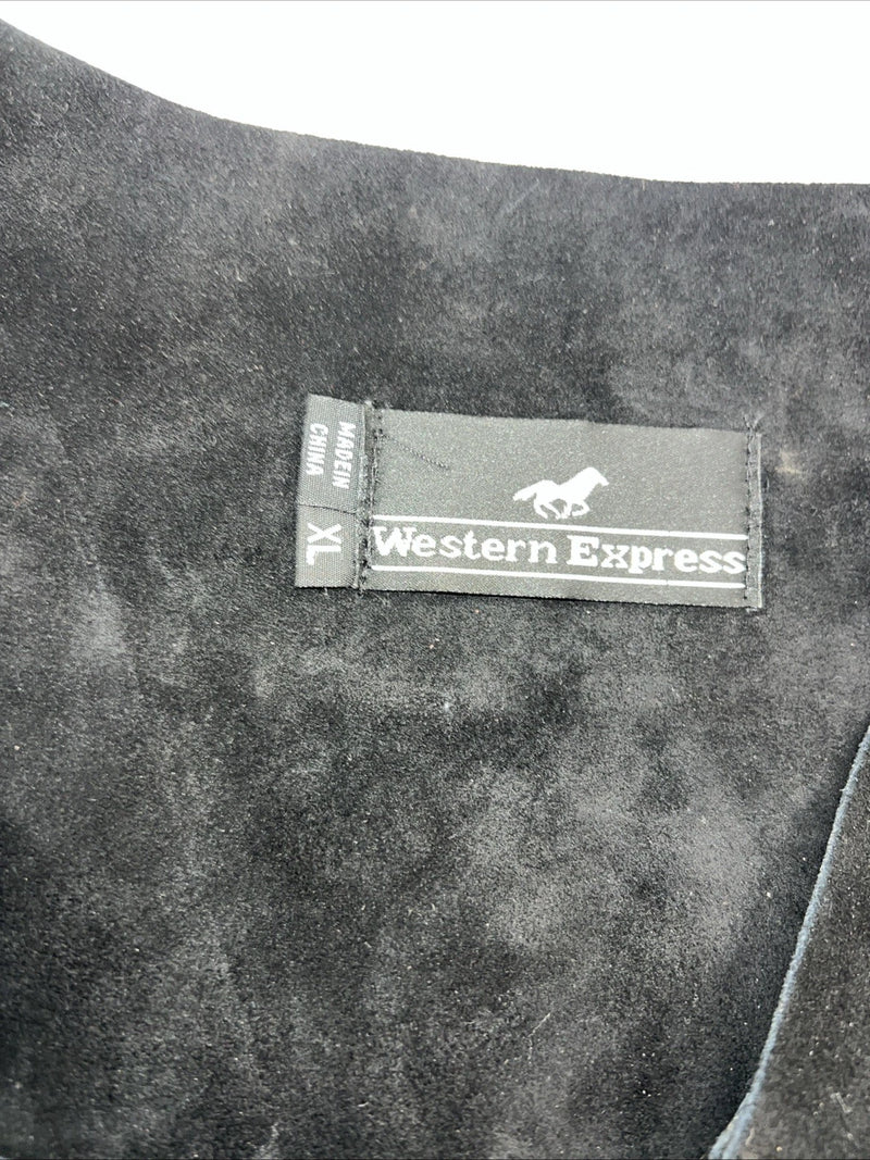 New Women’s Western Express Black Leather Fringe Biker Vest XL L-605