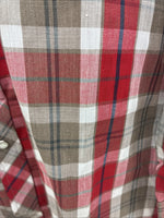 New Men’s ELY Plains Red Brown Plaid Long Sleeve Pearl Snap Medium X-42