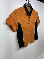New Women’s Cumberland Orange Black Short Sleeev Crop Button Up Small TT-107 