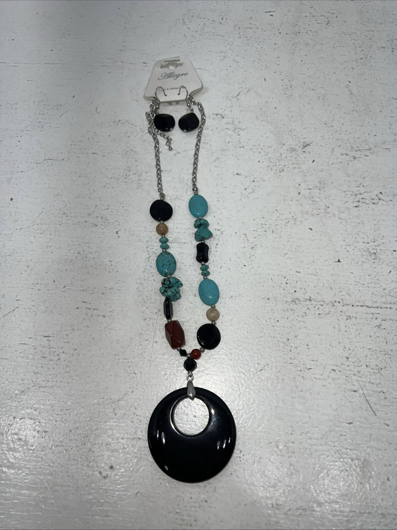 New Women’s Allegro Multicolor Beaded Necklace With Earrings. Lead Free A-89 