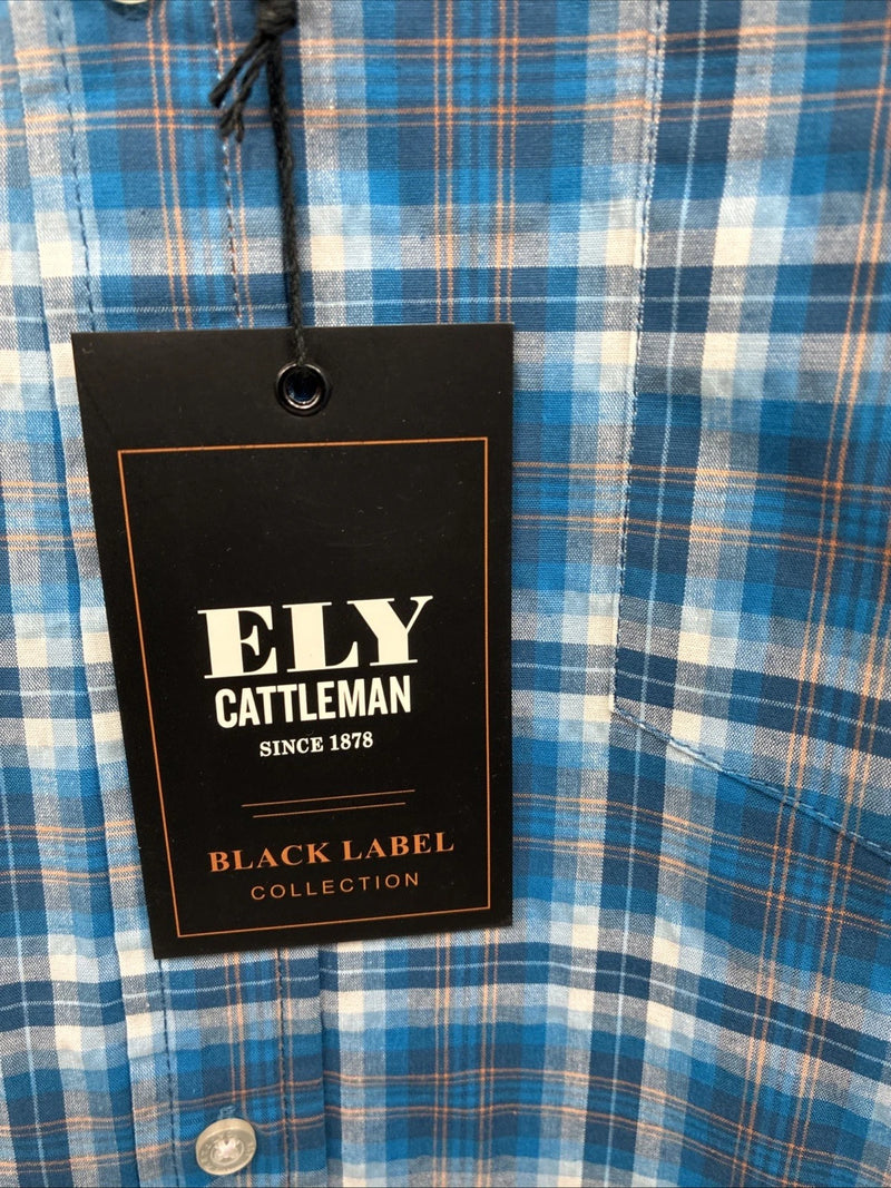 New Men’s ELY Cattleman Blue Plaid Long Sleeve Pearl Snap Large Q-34