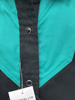 New women’s Cumberland Blue Black Sleeveless Pearl Snap Large TT-30