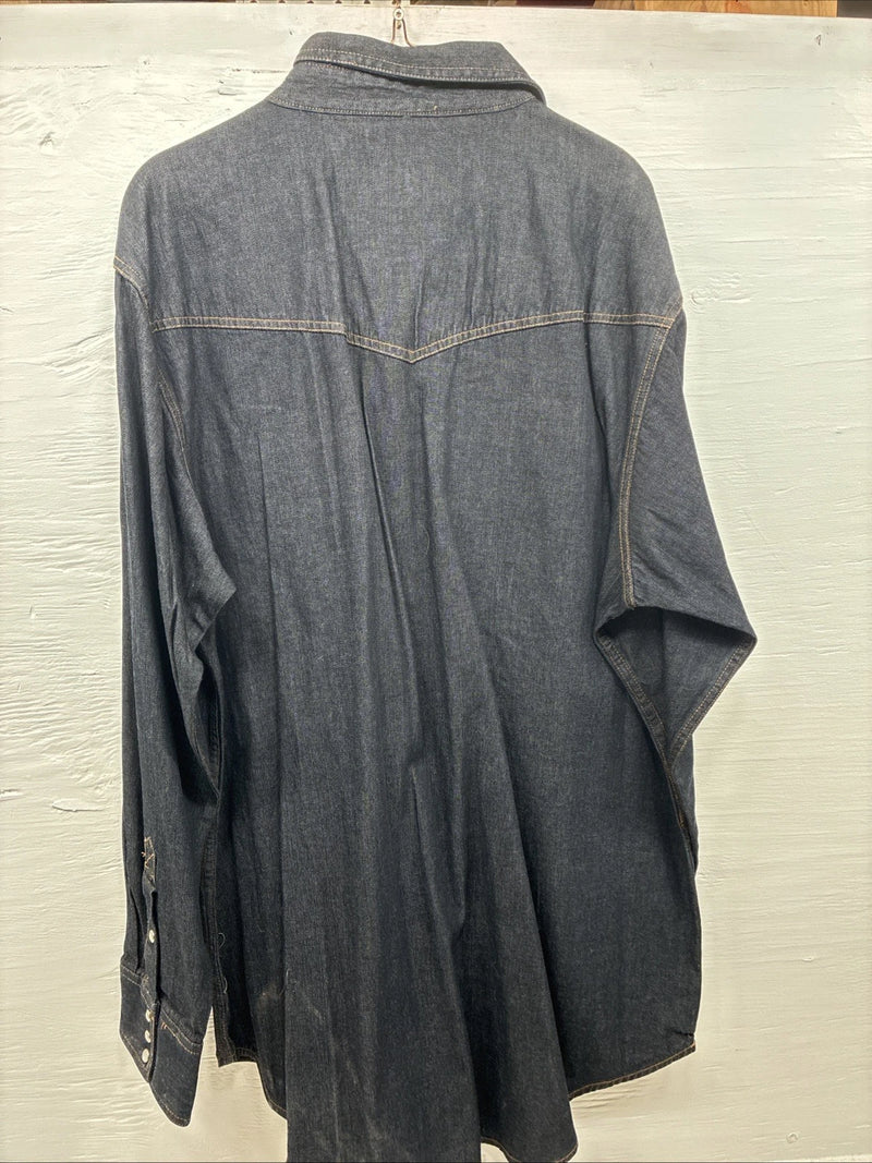 New Men’s ELY Cattleman Dark Wash Jean Long Sleeve Pearl Snap XL Q-44