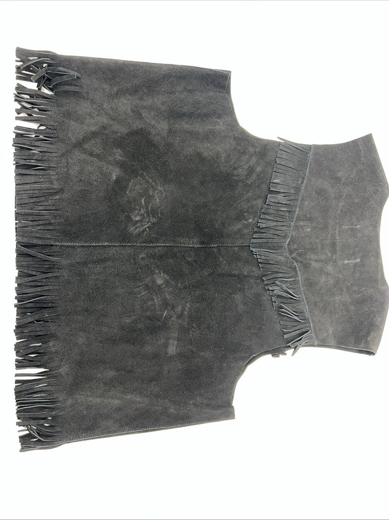 New Women’s Western Express Black Leather Fringe Biker Vest XL L-605