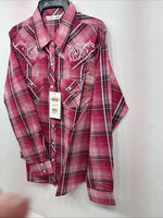 New Girls Cumberland Pink Plaid Long Sleeve Pearl Snap Medium DD-92