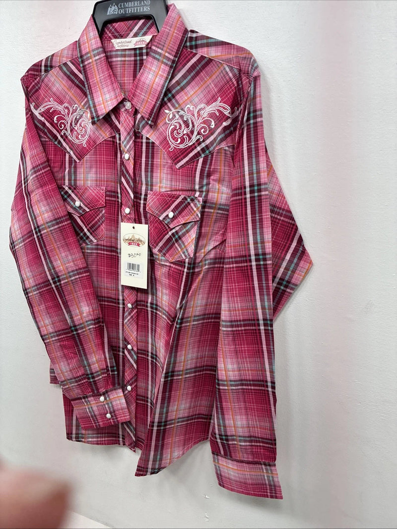 New Girls Cumberland Pink Plaid Long Sleeve Pearl Snap Medium DD-92