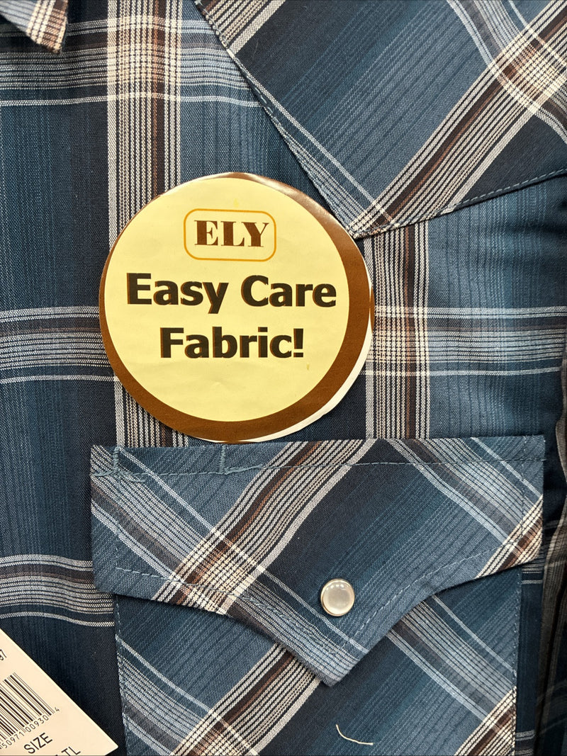 New Men’s ELY Cattleman Blue Flannel Long Sleeve Pearl Snap 2XLT F-60