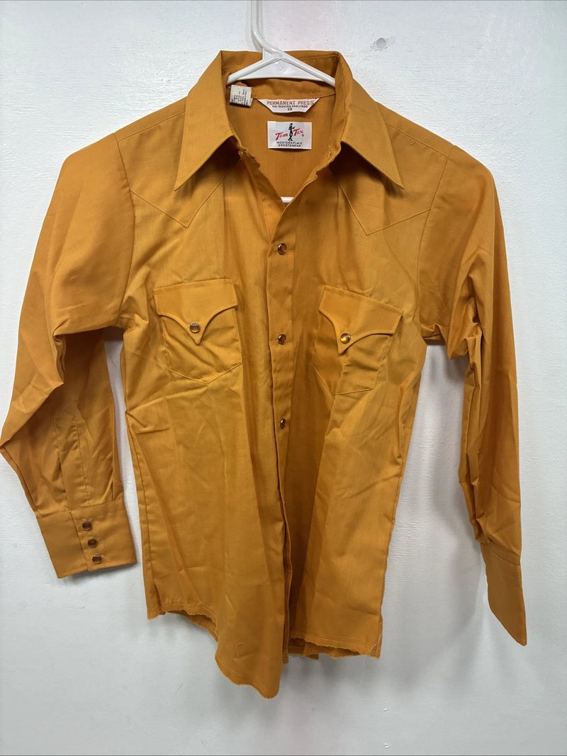 New Women’s Tem Tex Orange Long Sleeve Pearl Snap Size 10 MM-16