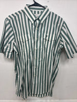 New Women’s Longhorn Green Stripe Short Sleeve Button Up Size 16.5 GG-3