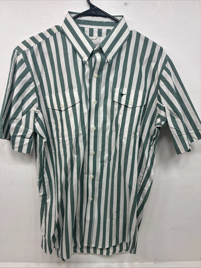 New Women’s Longhorn Green Stripe Short Sleeve Button Up Size 16.5 GG-3