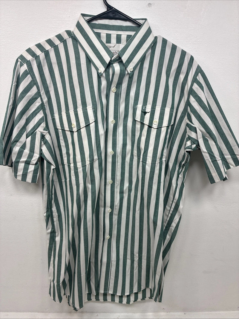 New Women’s Longhorn Green Stripe Short Sleeve Button Up Size 16.5 GG-3