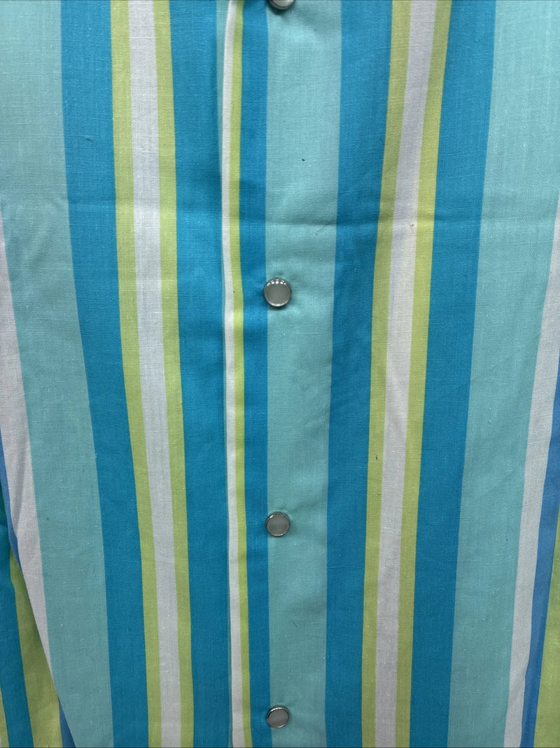 New Women’s Karman Blue Green Stripe Long Sleeve Pearl Snap Medium TT-59