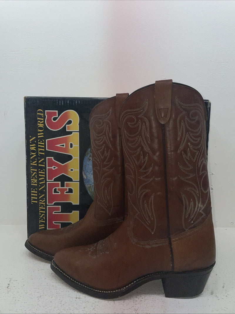 New Men’s Brown Texas Brand Cowboy Boots. 5111 10.5 10 1/2 D. 7-55