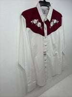 New Women’s Country Charmers White Rose Design Long Sleeve Pearl Snap XL GG-52