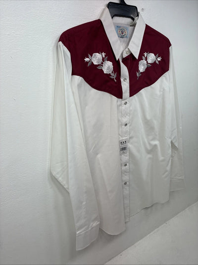 New Women’s Country Charmers White Rose Design Long Sleeve Pearl Snap XL GG-52