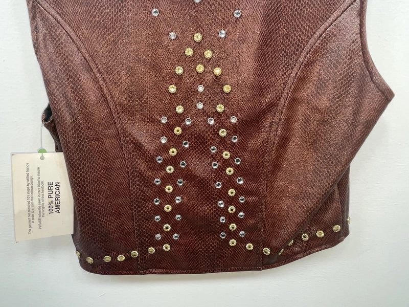 New Women’s Brown Snakeskin 1849 Authentic Ranchwear Cut Off Zip Up Vest S 3B-72