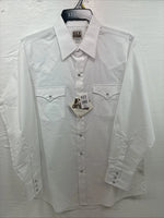 New Men’s ELY Cattleman White Long Sleeve Pearl Snap 16.5 X 34 Large V-116