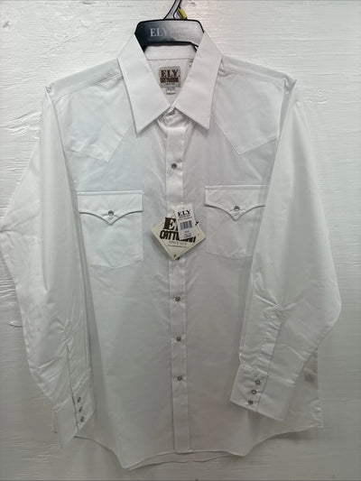 New Men’s ELY Cattleman White Long Sleeve Pearl Snap 16.5 X 34 Large V-116