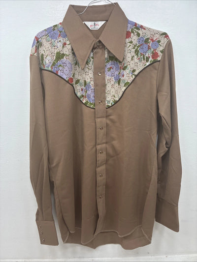 New Women’s Tem Tex Brown Design Long Sleeve Pearl Snap Size 33 MM-103