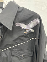 New Men’s ELY diamond Black Western Eagle Long Sleeve Pearls Snap 2XL F-67 