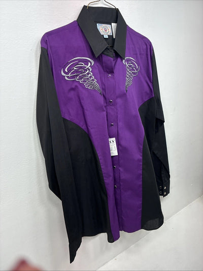 New Women’s Country Charmers Purple Black Long Sleeve Pearl Snap Large LL-37