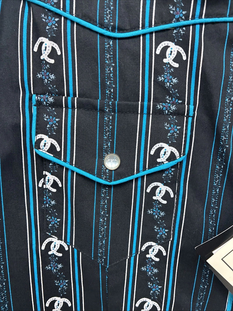 New Women’s Cumberland Blue Western Long Sleeve Pearl Snap Large DD-70