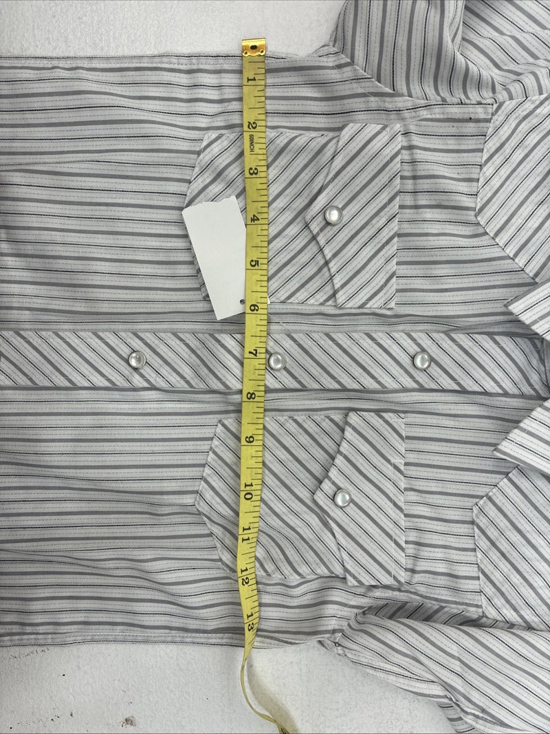 New Kids White Horse Gray Stripe Long Sleeve Pearl Snap Medium DD-57