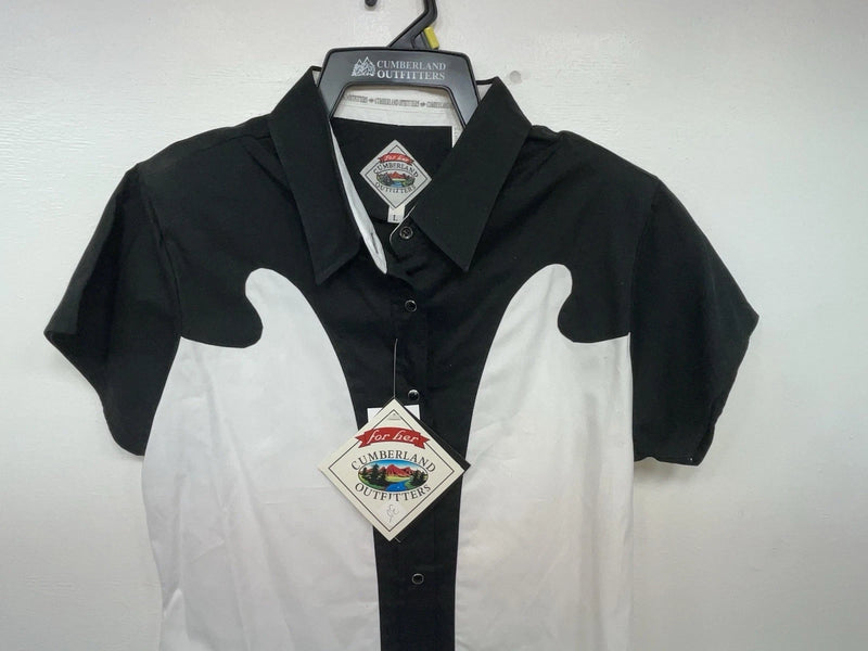 New Women’s Black White Cumberland Outfitters Short Sleeve Button Up Shirt 3B-55