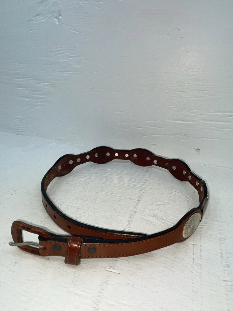 New Brown Genuine Leather M&F Silver Pendent 26” Belt #3219754 NN-35
